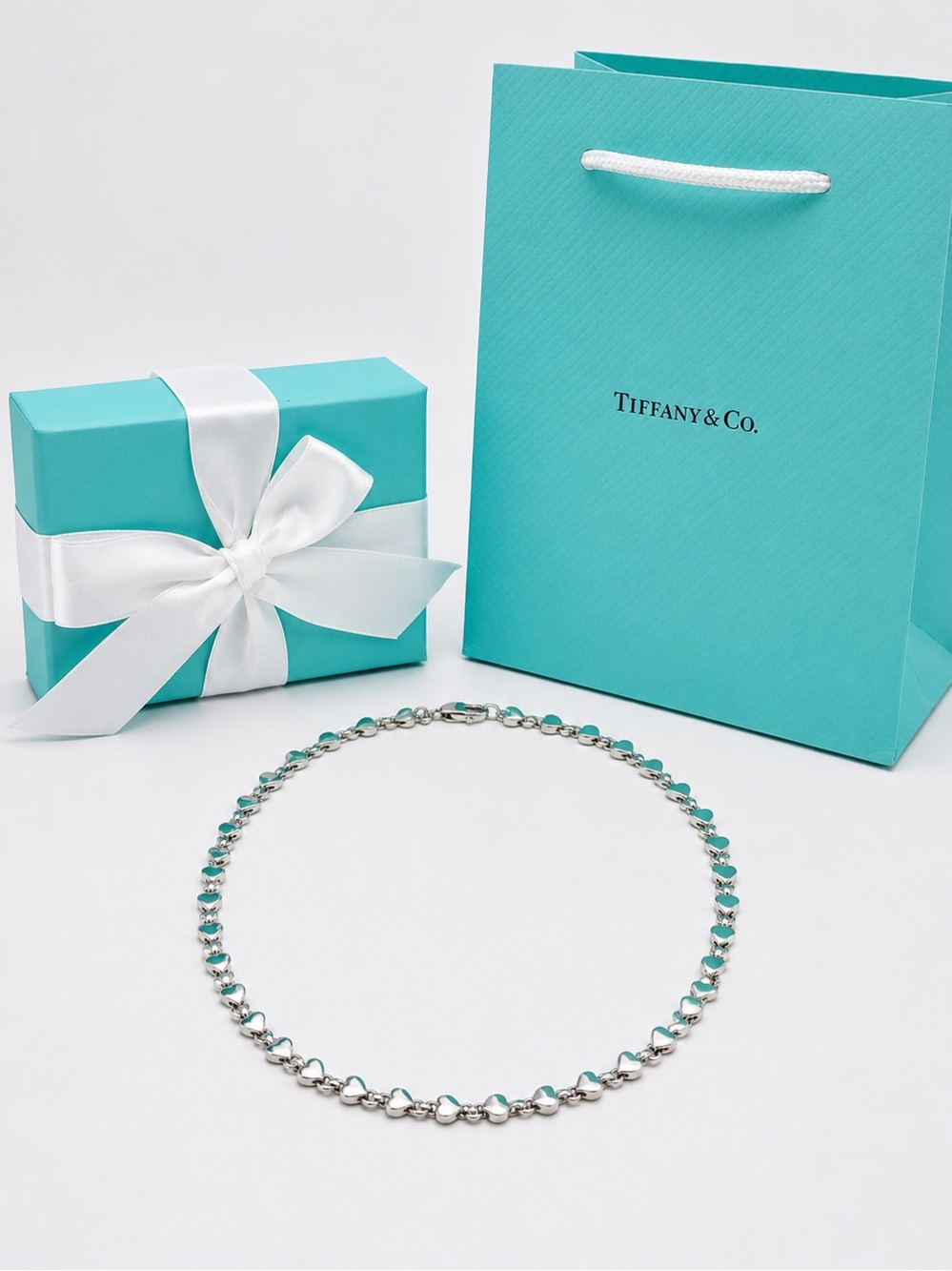 Tiffany & Co. Puff Multi Heart Link Chain Necklace Sterling Silver 925 Gift Box - Picture 7 of 9